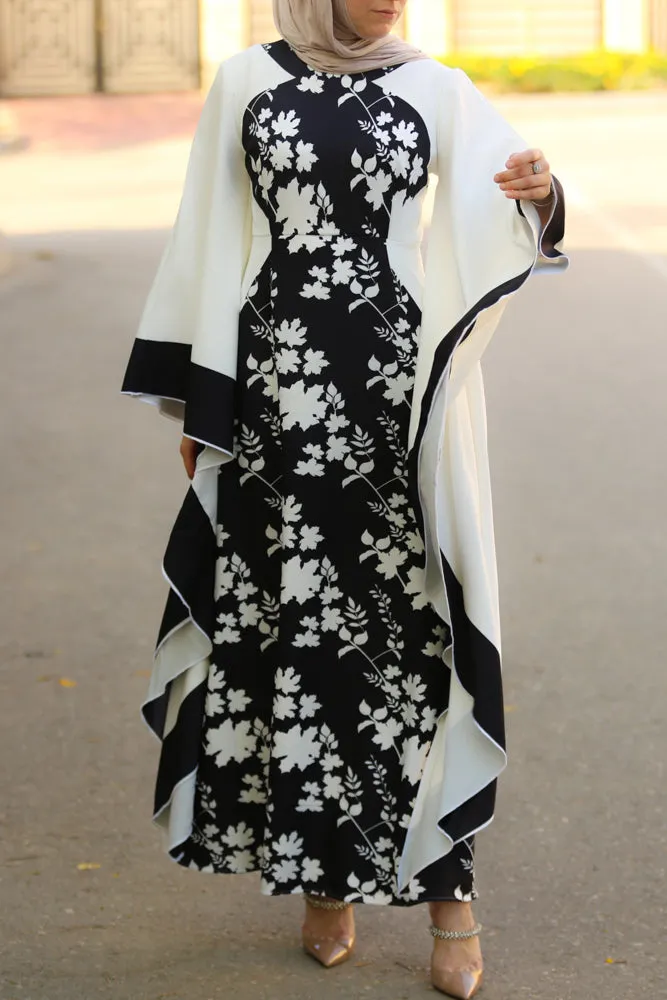 Anastasia contrast batwing kimono extra dramatic sleeves dress fully lined maxi length