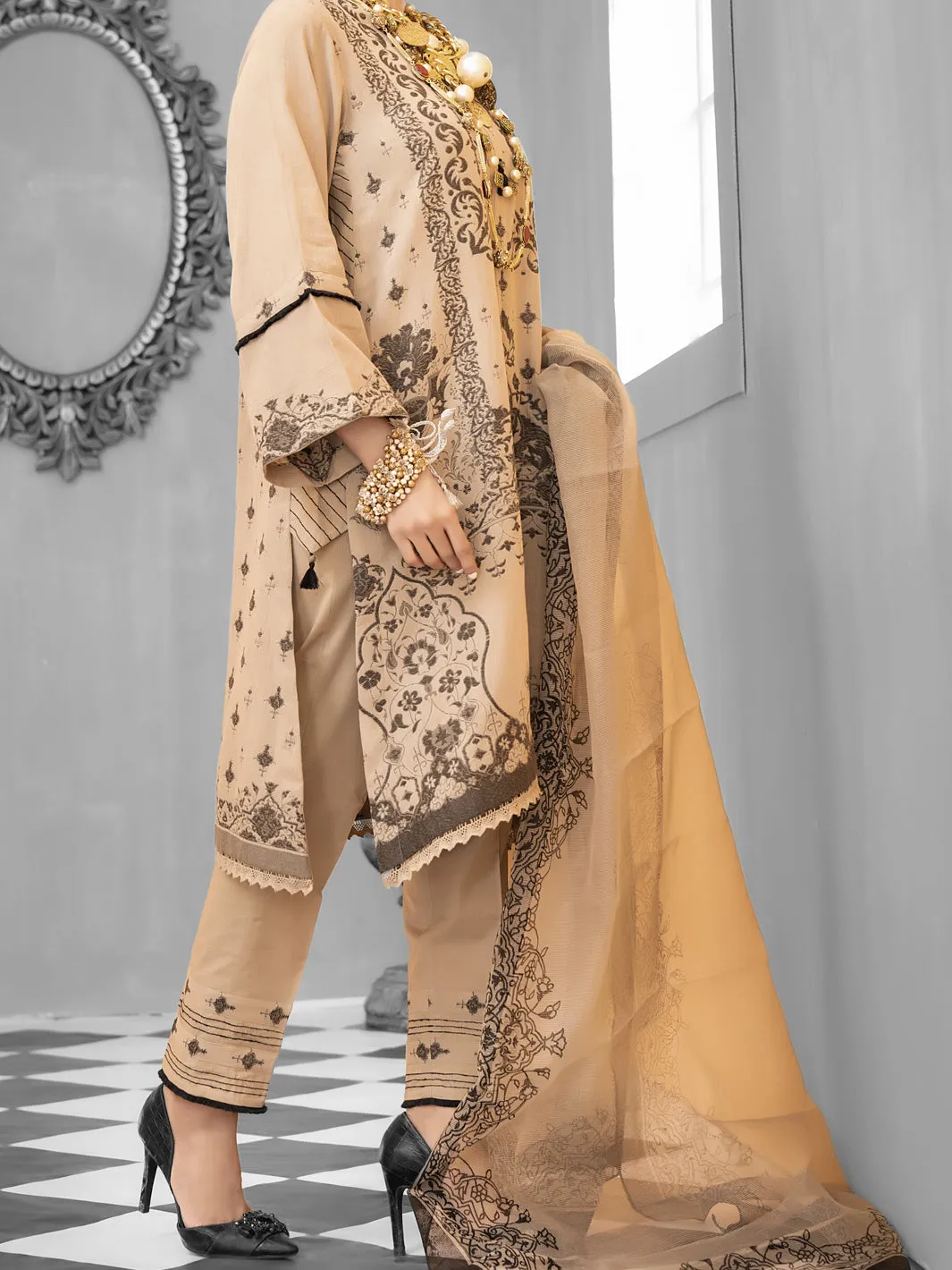 Beige Jacquard 3 Piece Stitched - ALP-1029