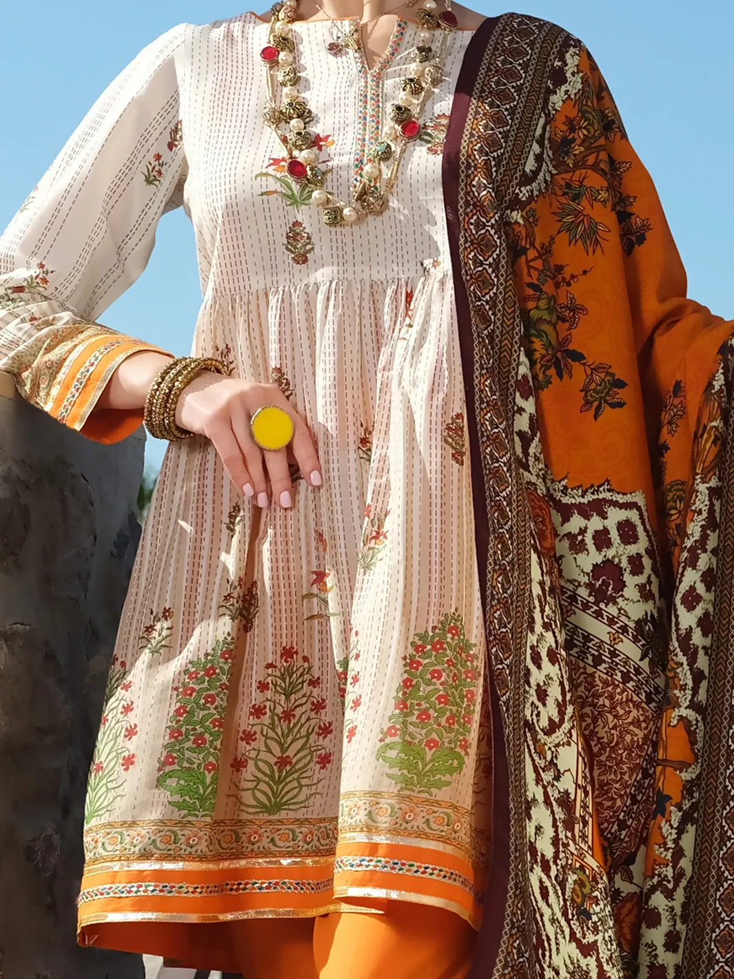Beige Lawn 3 Piece Stitched - ALP-3PS-885
