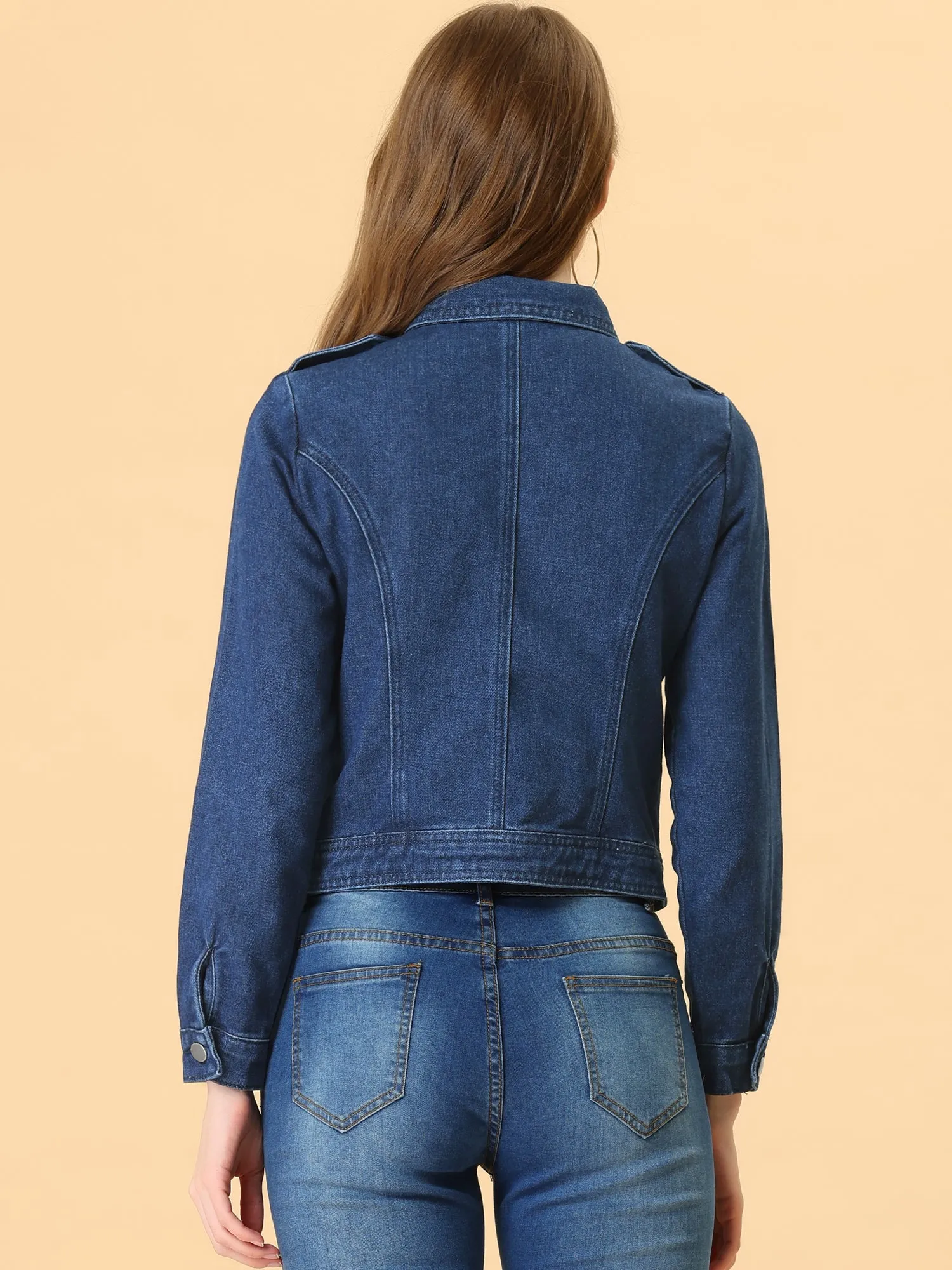 Biker Notched Lapel Asymmetric Zip Moto Denim Jackets