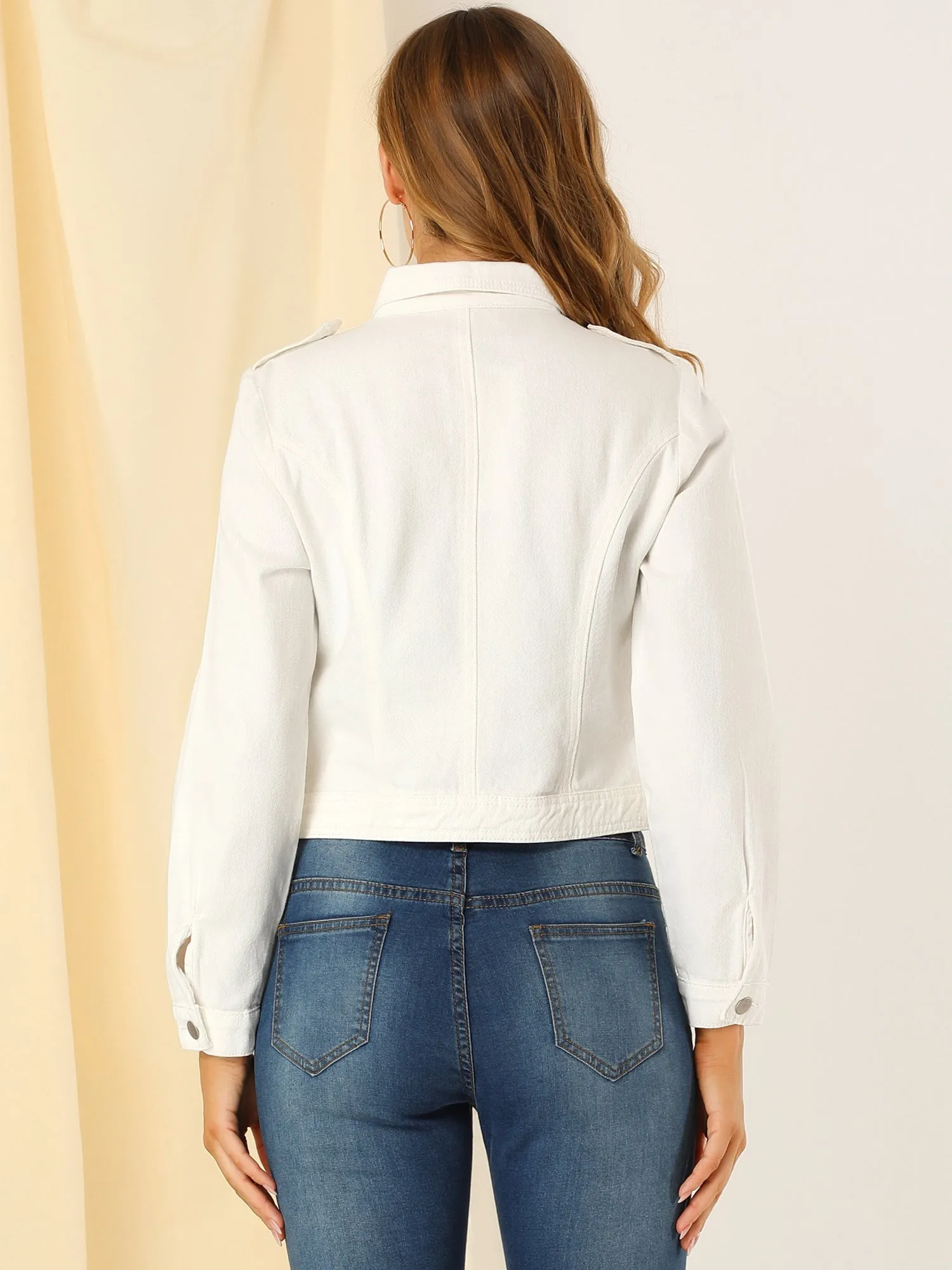 Biker Notched Lapel Asymmetric Zip Moto Denim Jackets