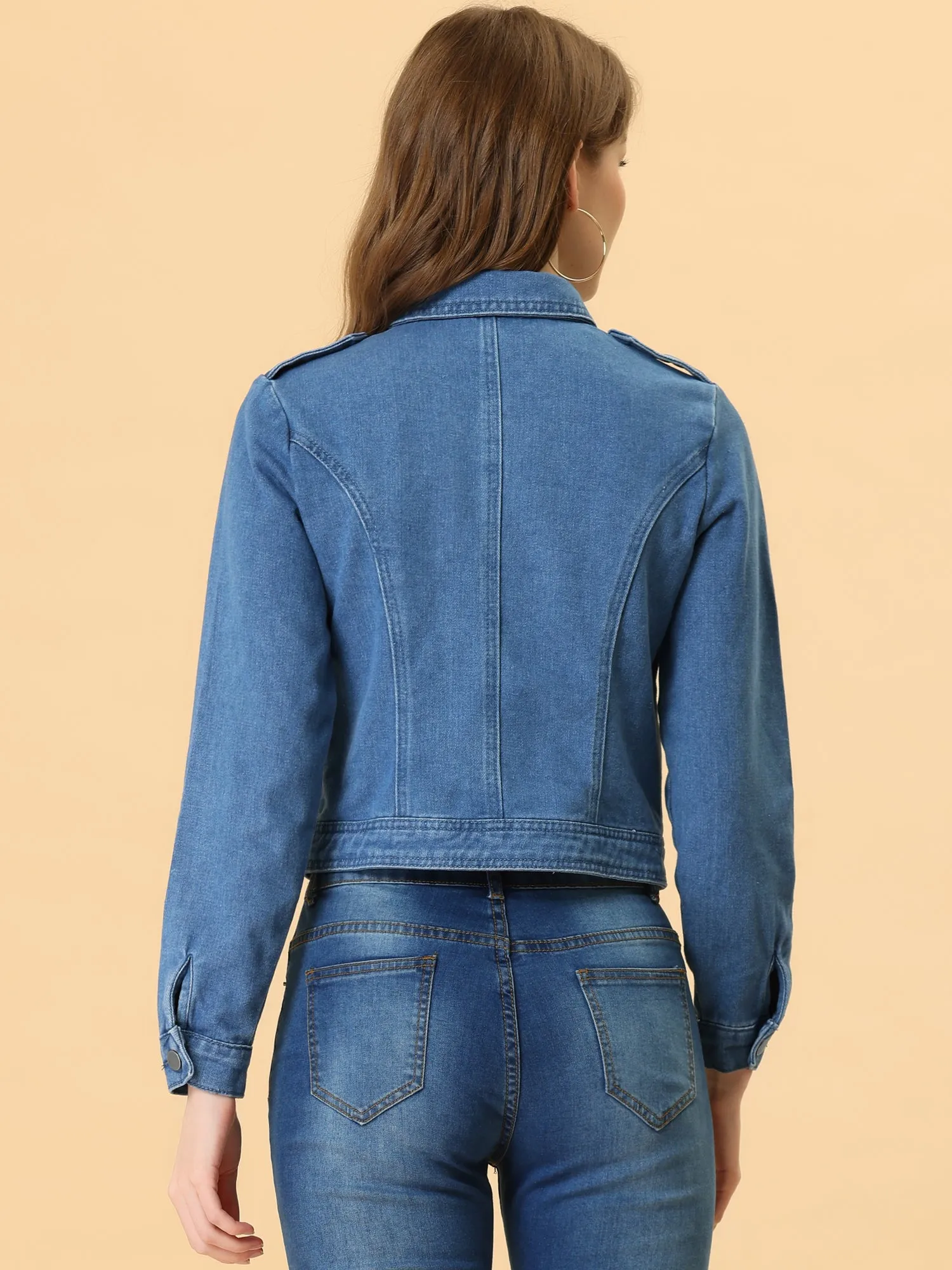Biker Notched Lapel Asymmetric Zip Moto Denim Jackets