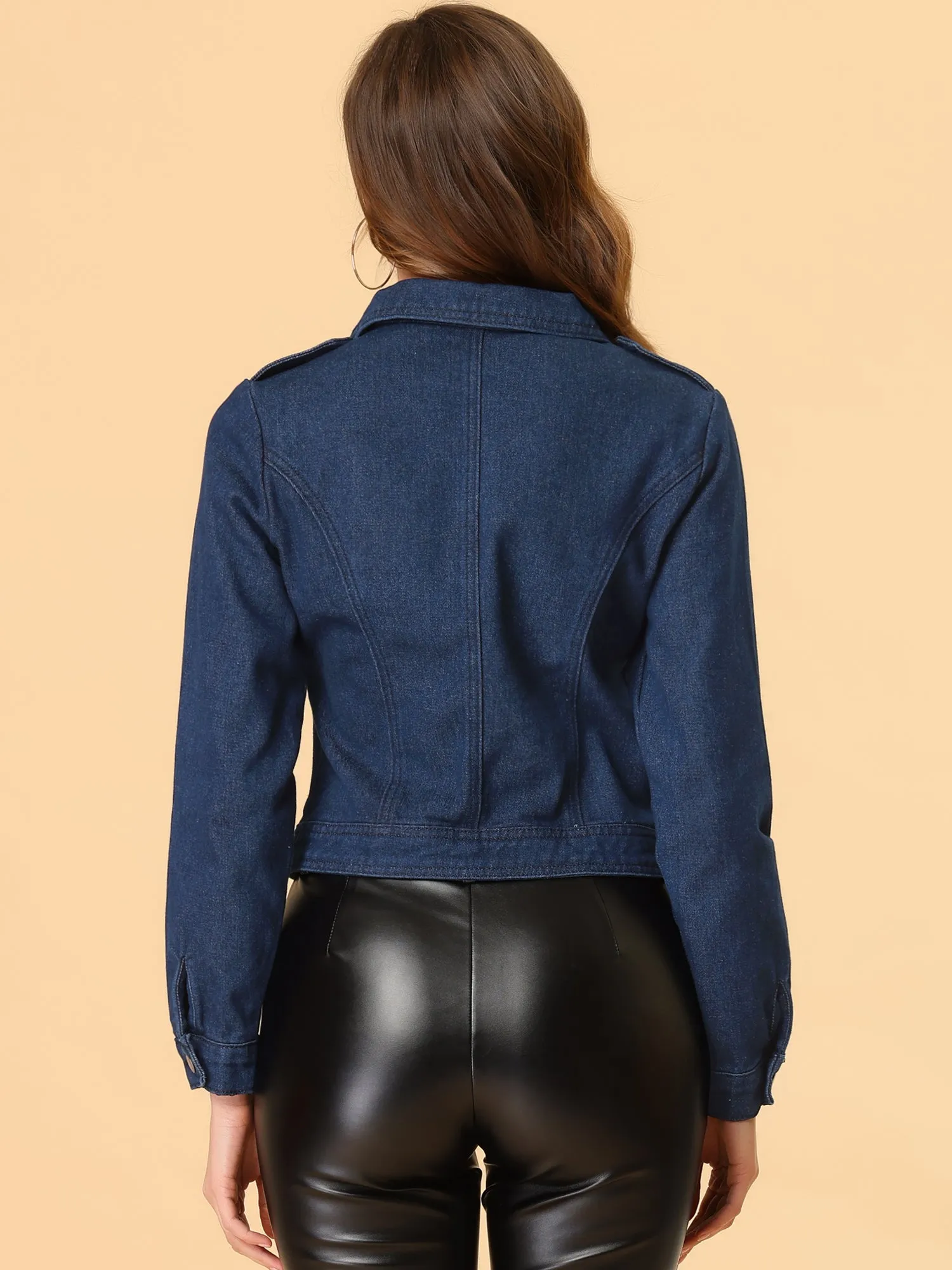 Biker Notched Lapel Asymmetric Zip Moto Denim Jackets