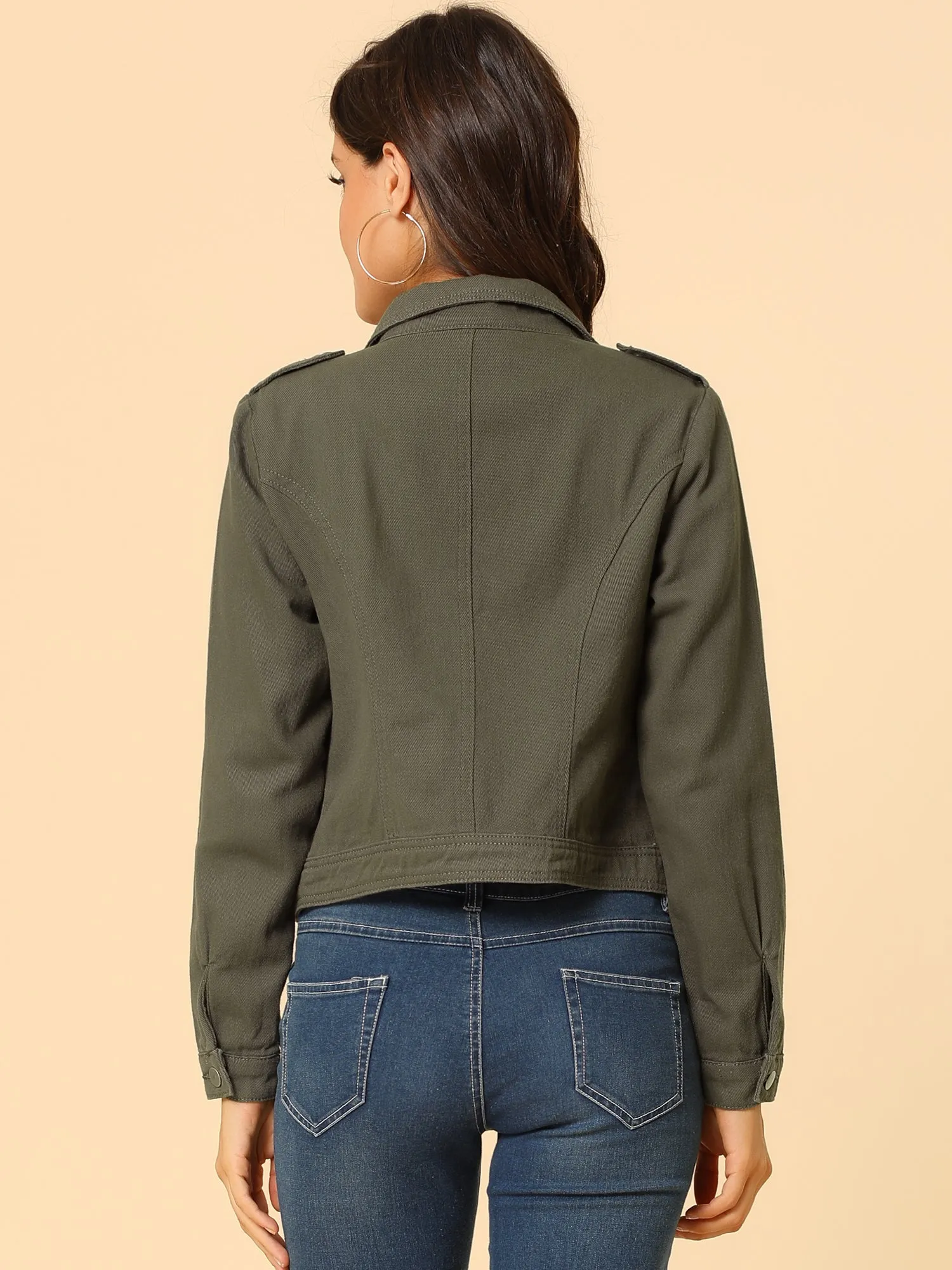 Biker Notched Lapel Asymmetric Zip Moto Denim Jackets