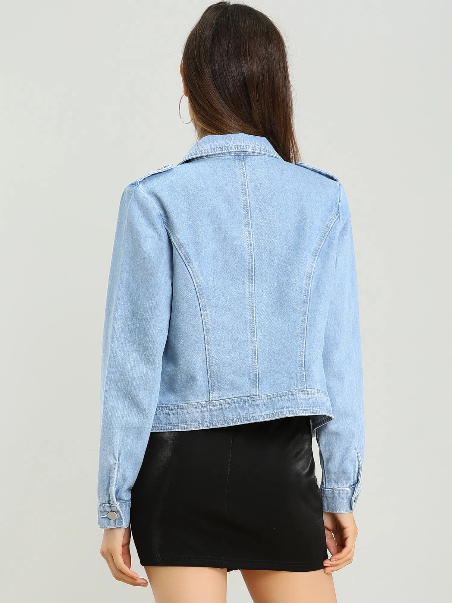 Biker Notched Lapel Asymmetric Zip Moto Denim Jackets