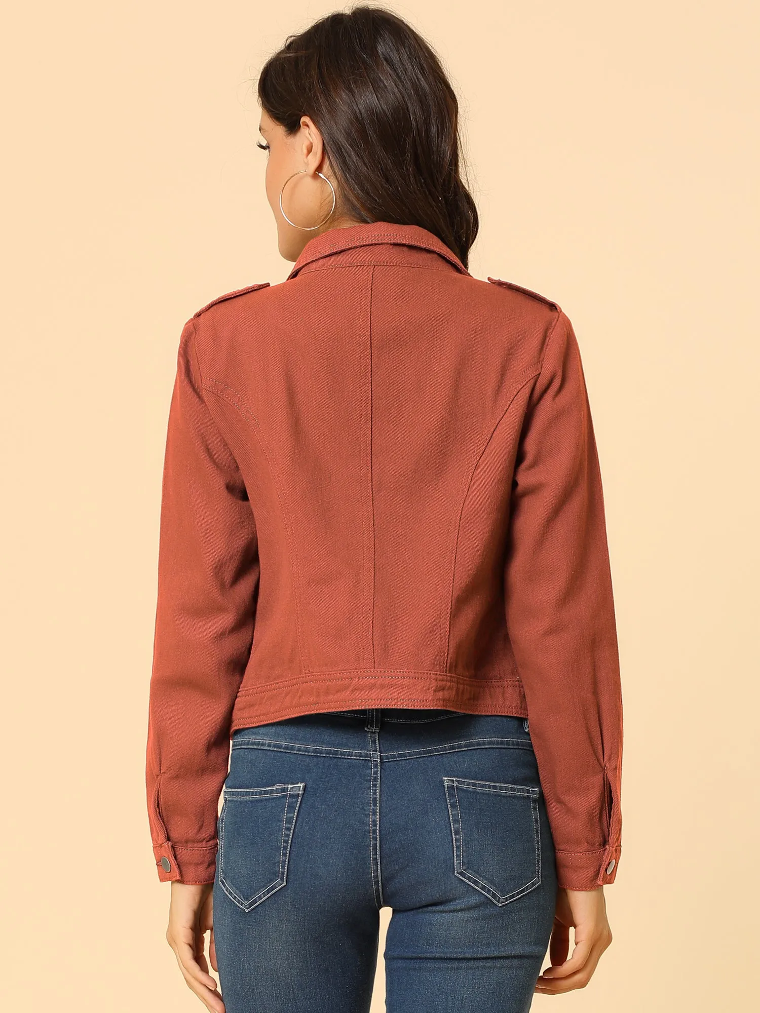 Biker Notched Lapel Asymmetric Zip Moto Denim Jackets