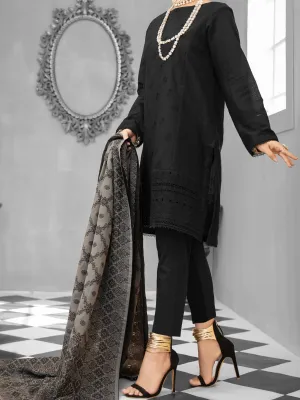 Black Cotton Dobby 3 Piece Stitched - ALP-1027