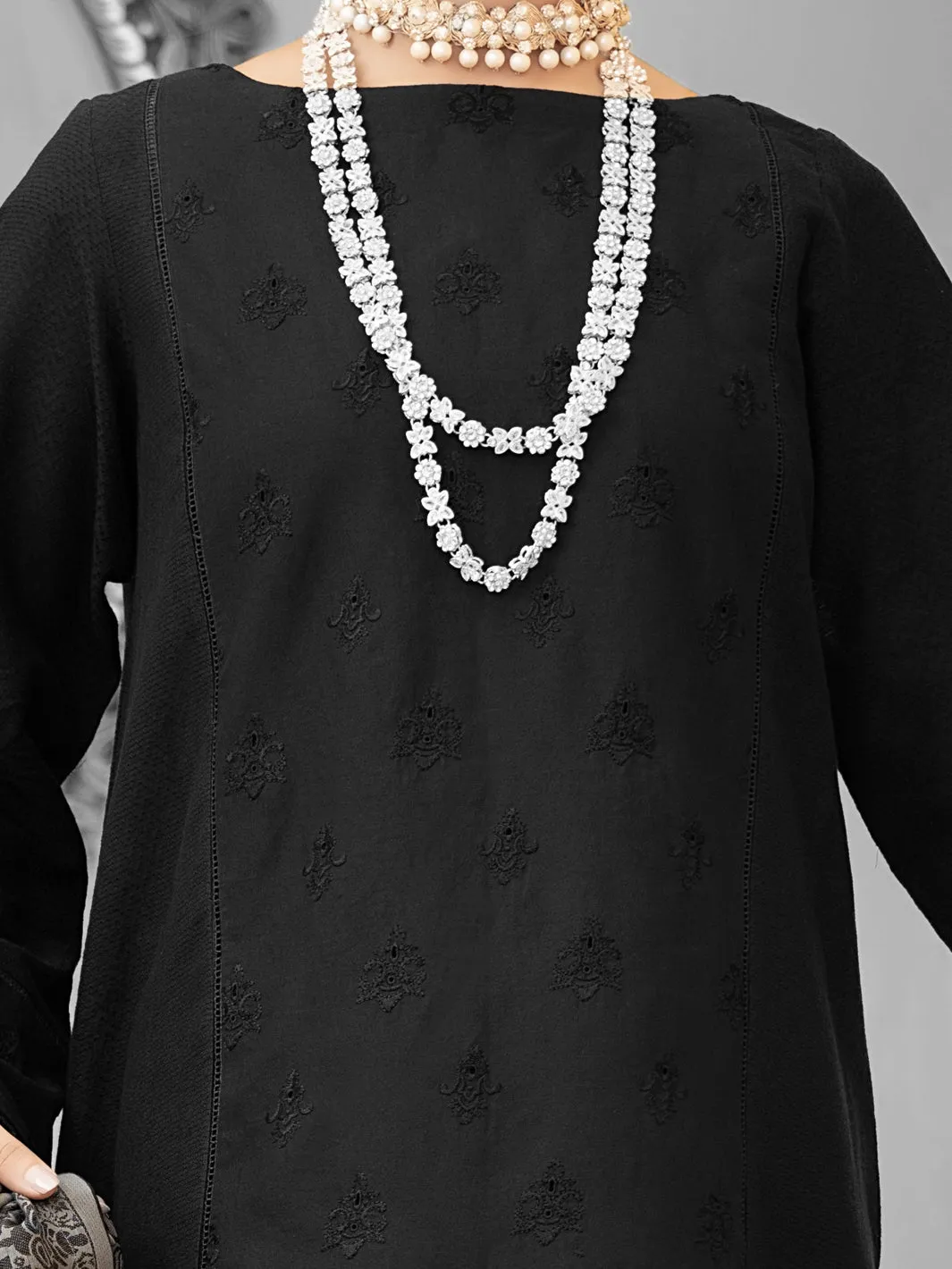 Black Cotton Dobby 3 Piece Stitched - ALP-1027