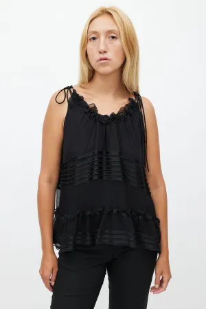 Black Silk Ruffle Sleeveless Blouse