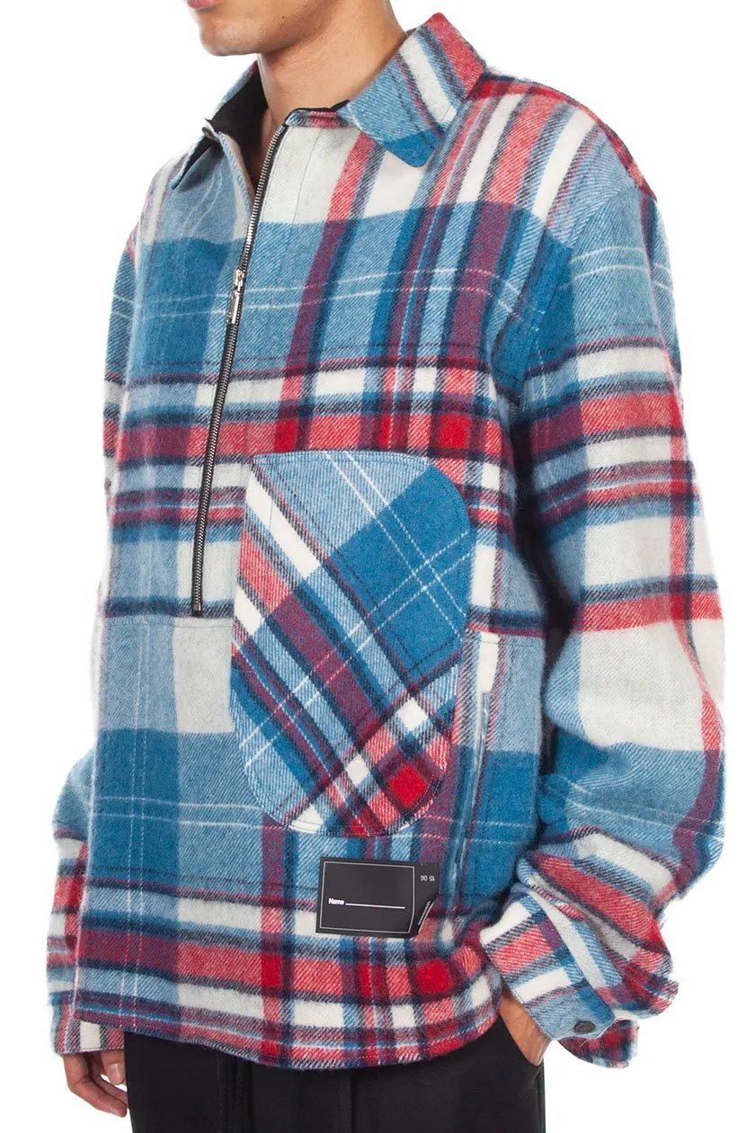 Blue Wool Check Half-Zip Anorak Shirt