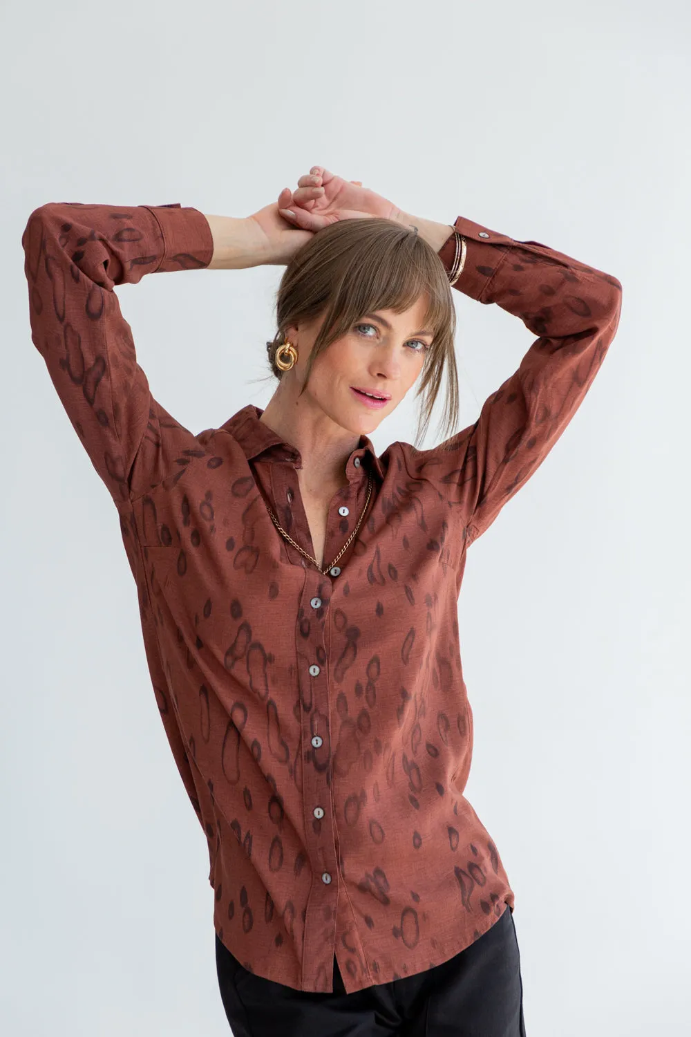 Boyfriend Shirt Burgundy Animal Print