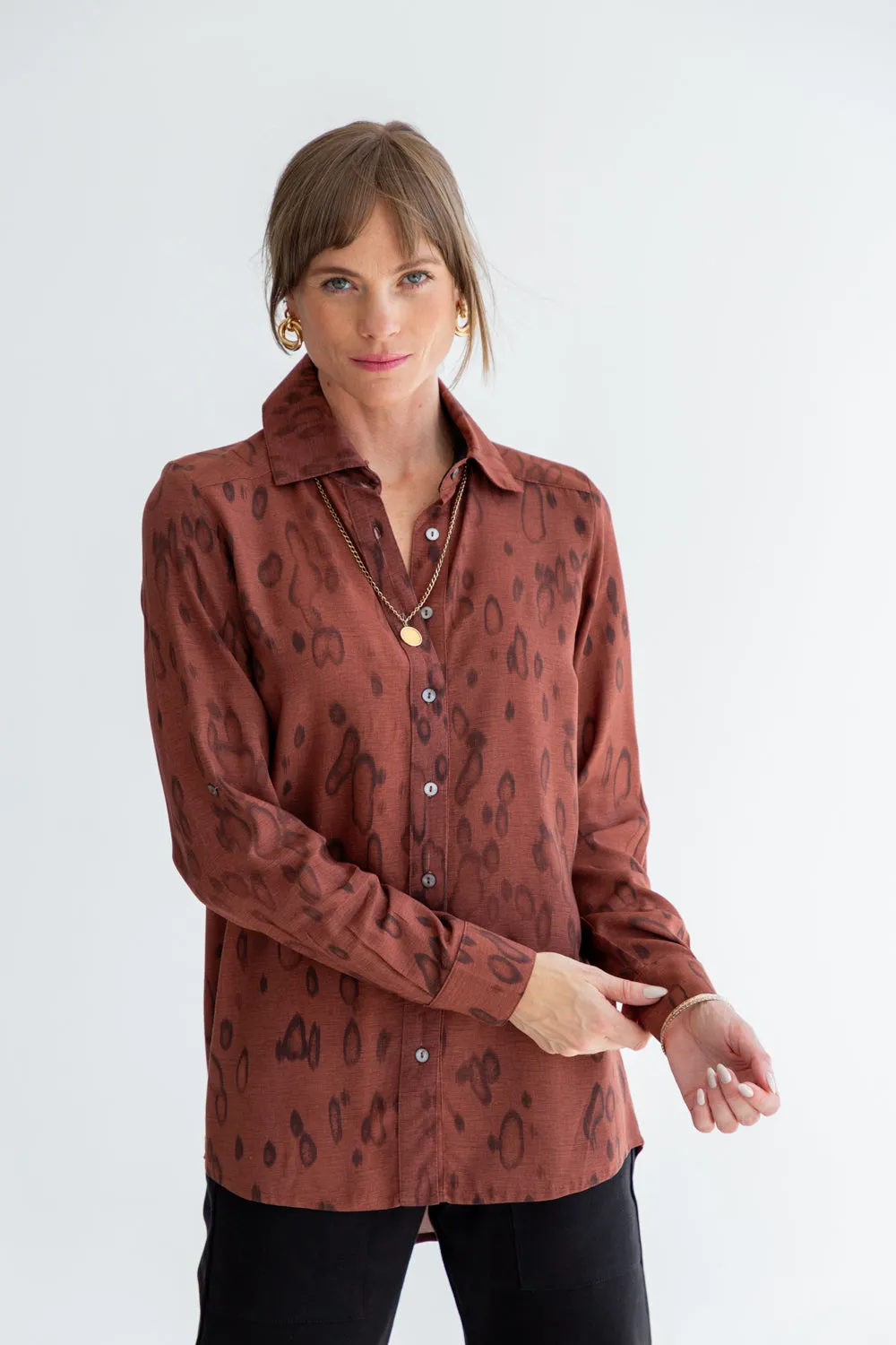 Boyfriend Shirt Burgundy Animal Print