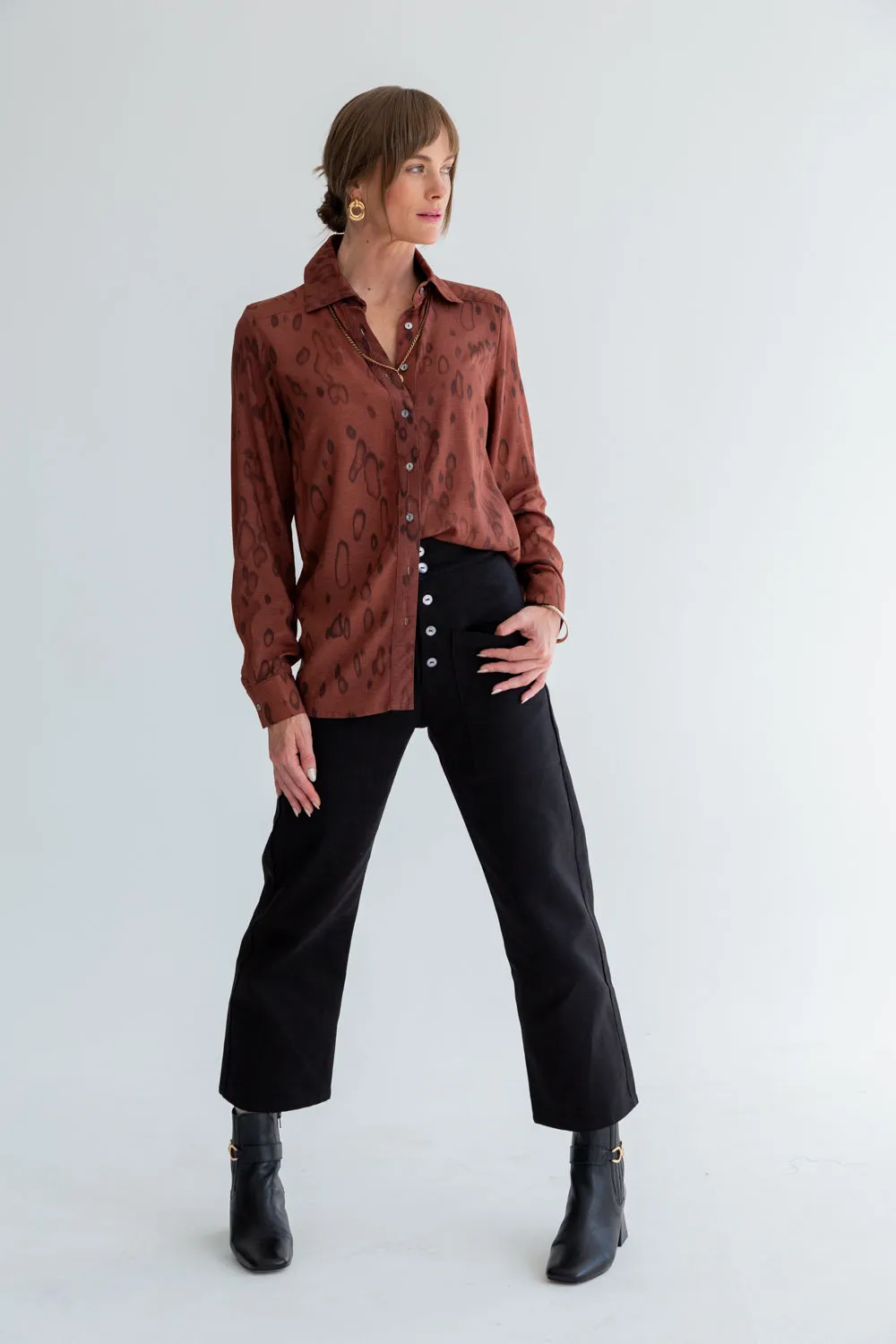 Boyfriend Shirt Burgundy Animal Print