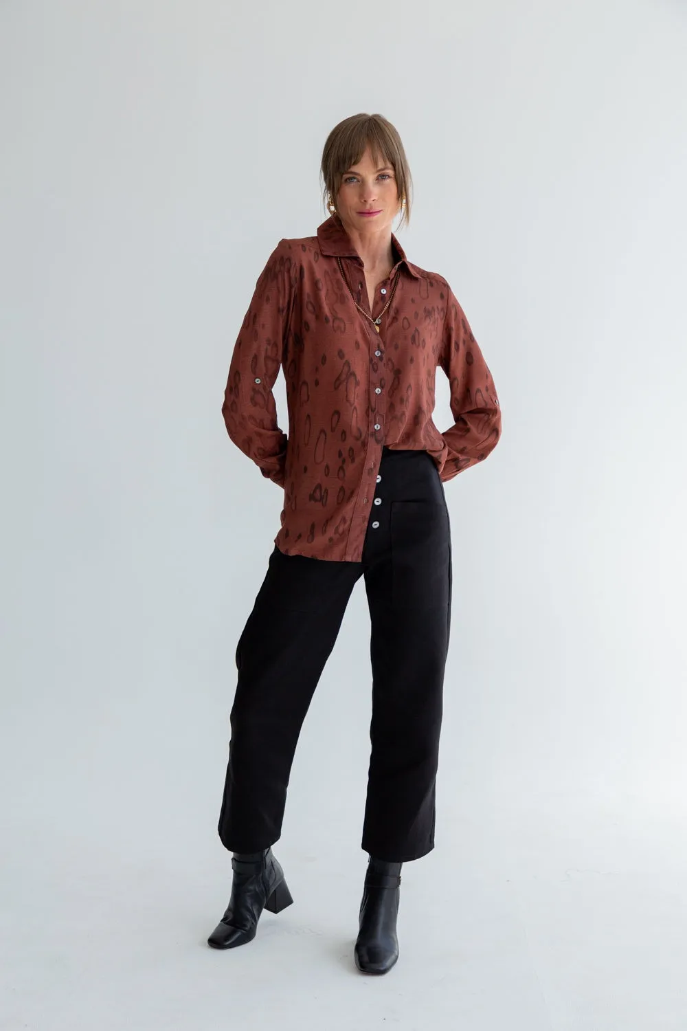 Boyfriend Shirt Burgundy Animal Print