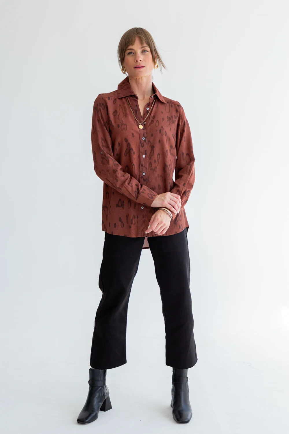 Boyfriend Shirt Burgundy Animal Print