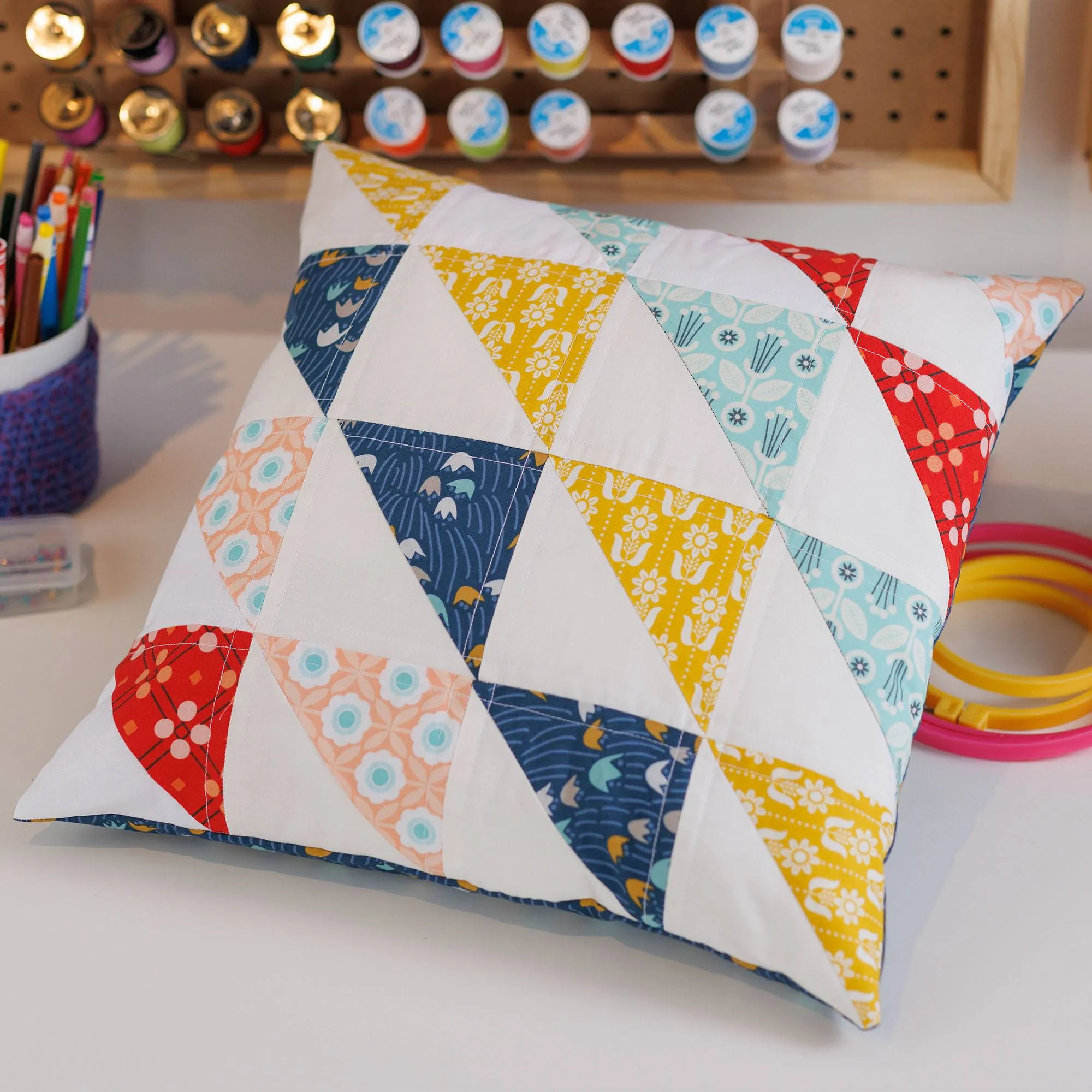 Coats & Clark Half Square Triangle Quilted Pillow
