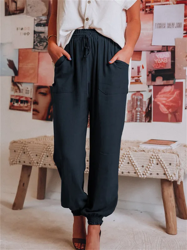 Drawstring Elastic Waist Linen Pants