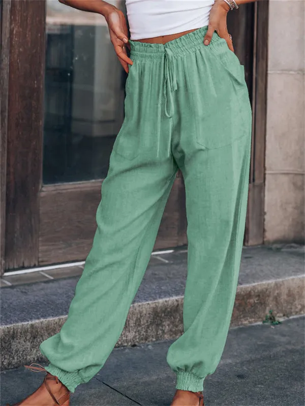 Drawstring Elastic Waist Linen Pants