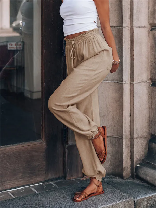 Drawstring Elastic Waist Linen Pants
