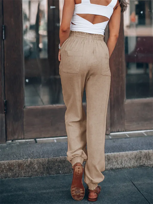 Drawstring Elastic Waist Linen Pants