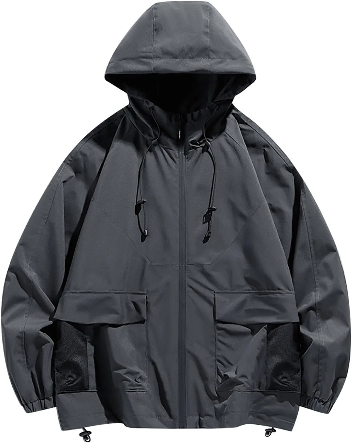 Drawstring Hooded Windbreaker Women Lightweight Baggy Waterproof Raincoat Fall Zip Up Jackets with Pockets Outdoor