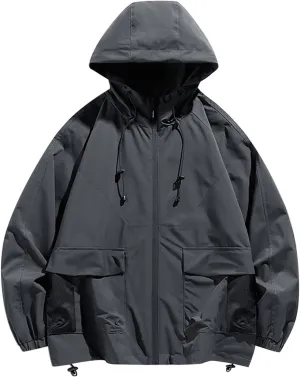 Drawstring Hooded Windbreaker Women Lightweight Baggy Waterproof Raincoat Fall Zip Up Jackets with Pockets Outdoor