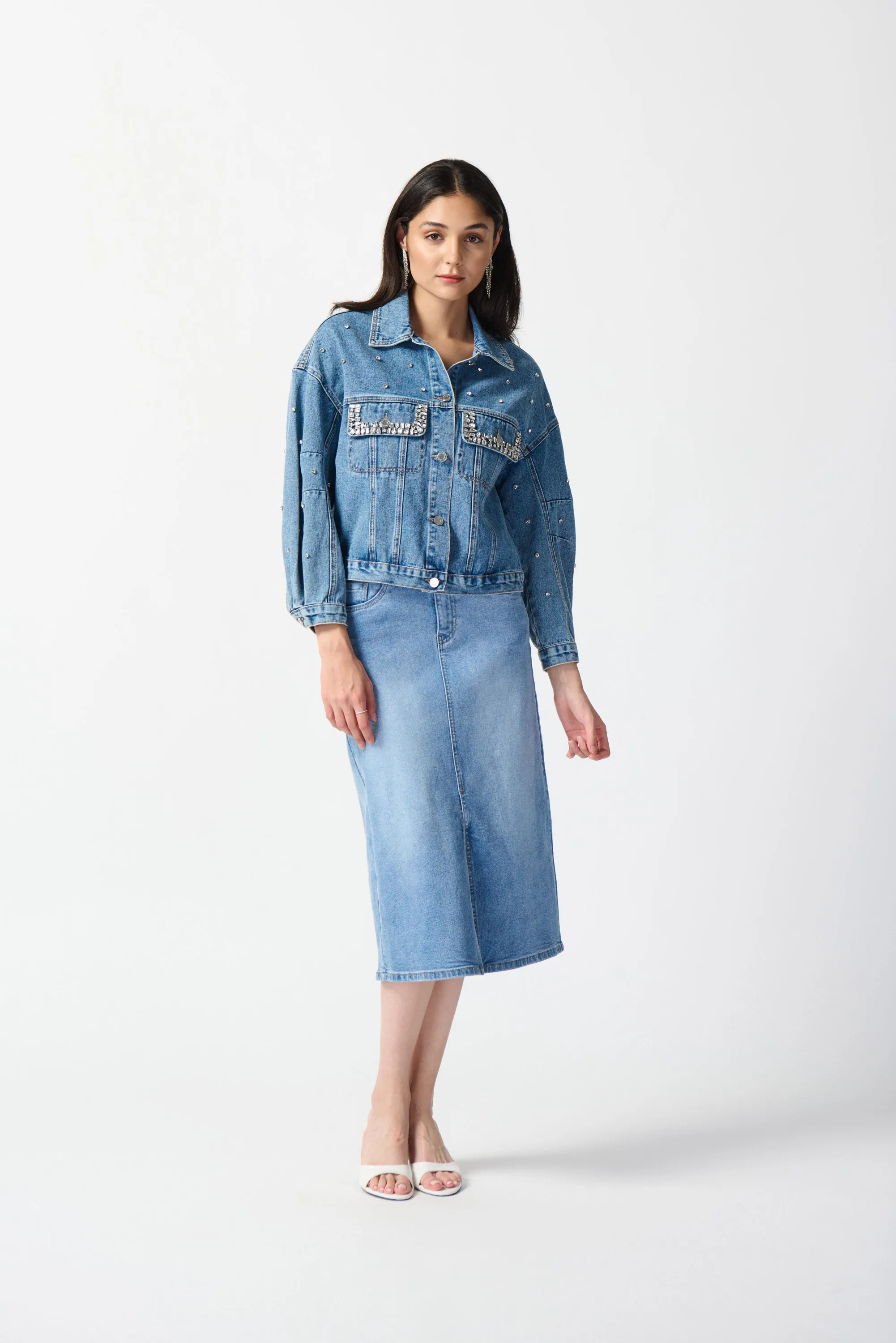 Embellished Denim Boxy Jacket