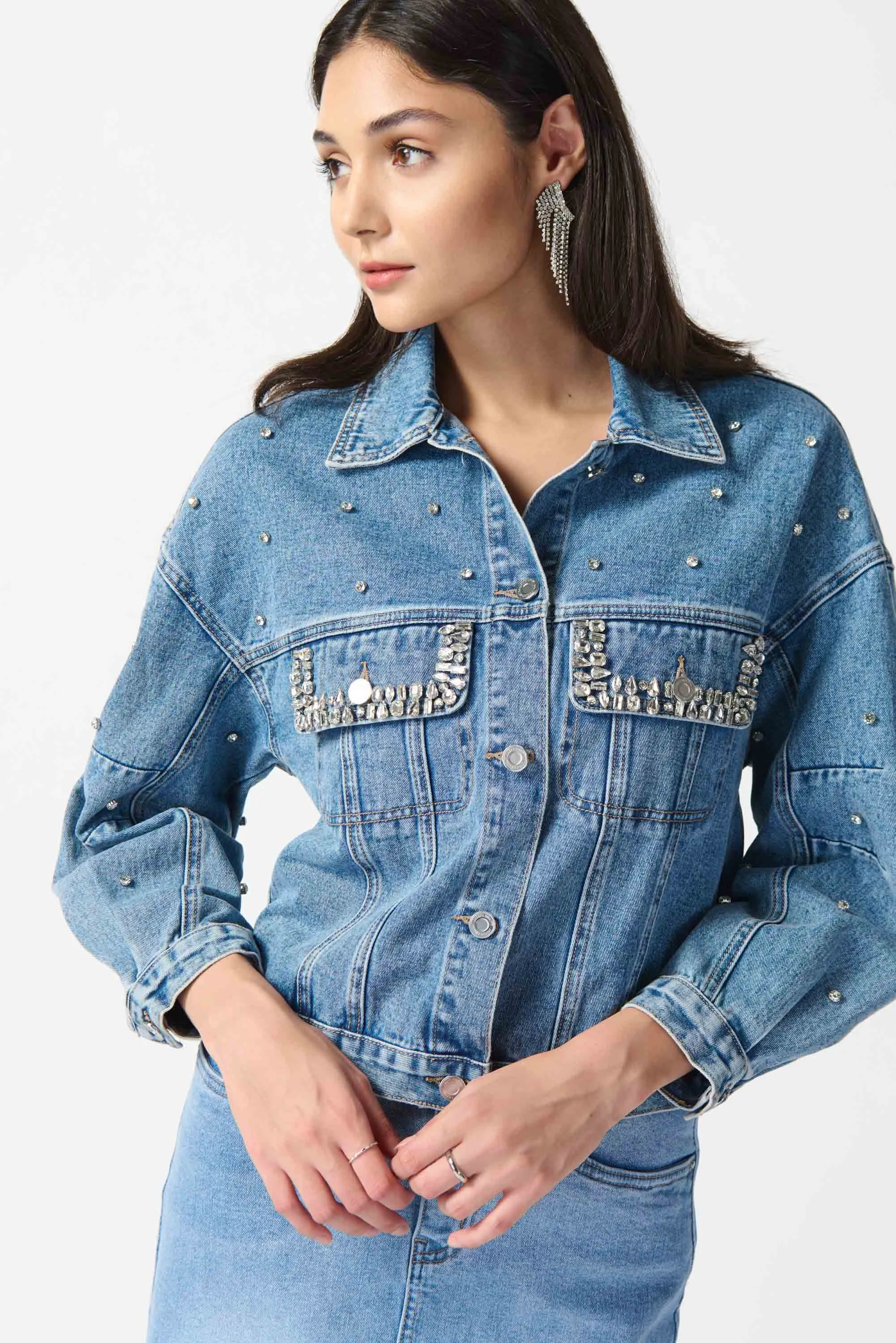 Embellished Denim Boxy Jacket