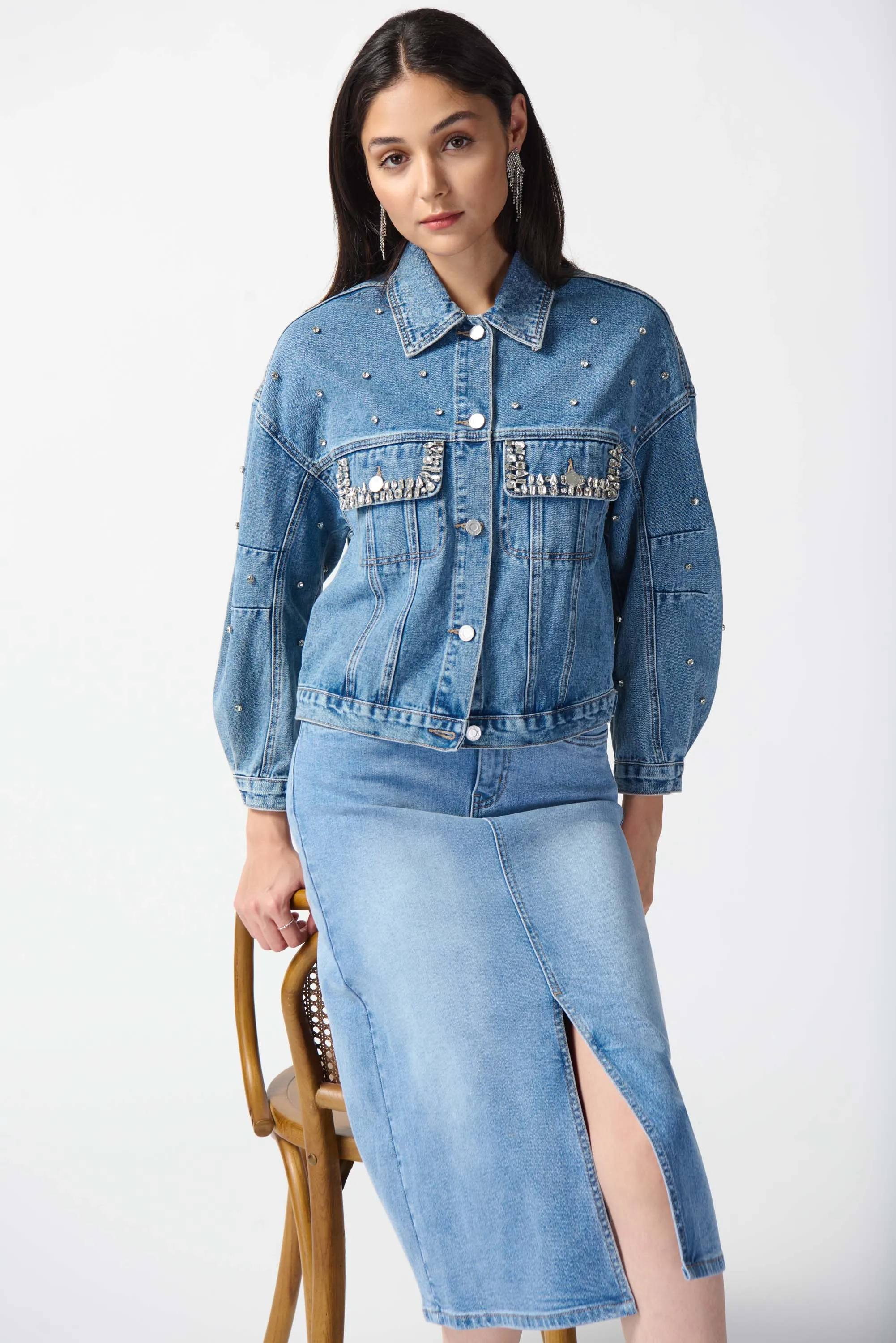 Embellished Denim Boxy Jacket