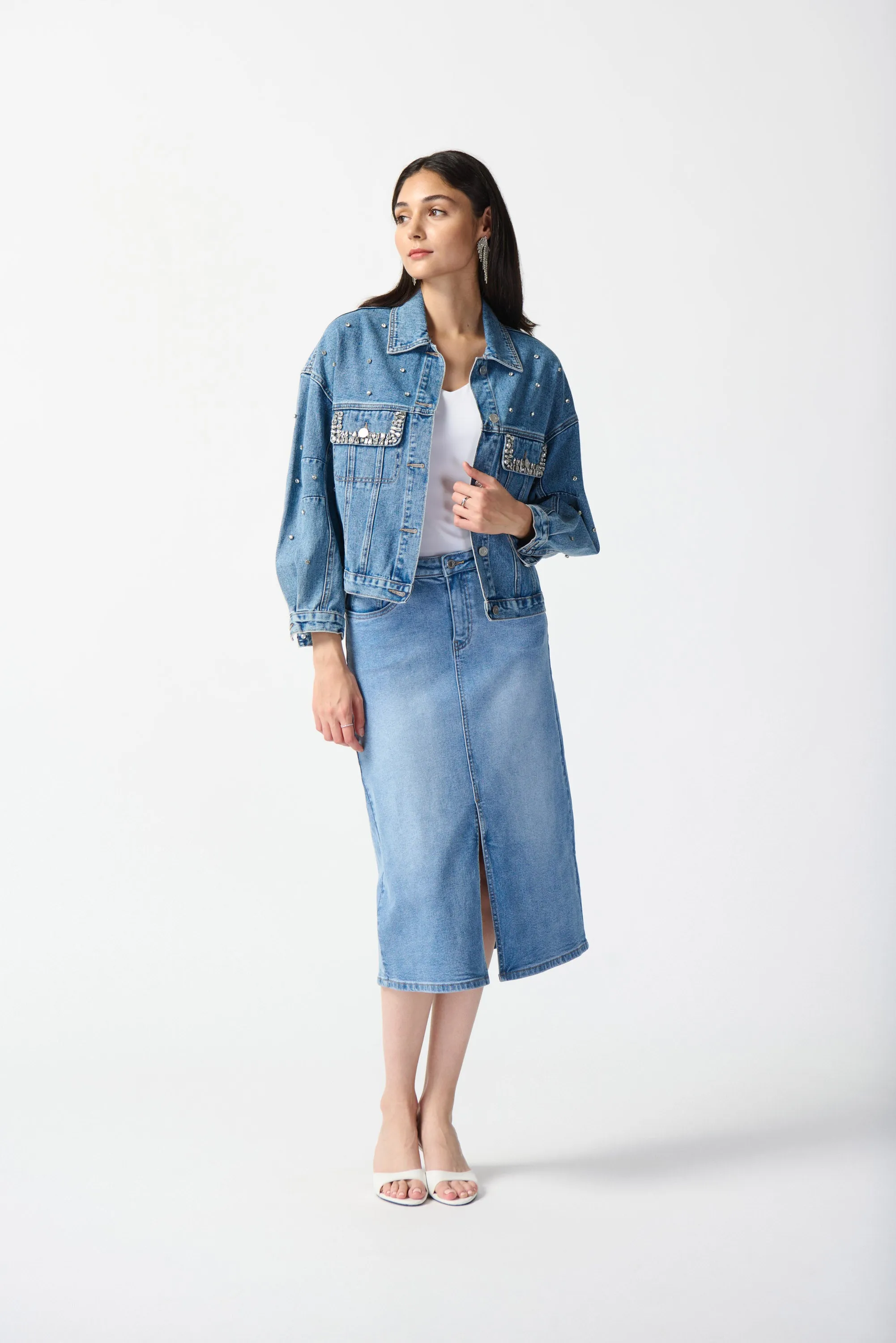 Embellished Denim Boxy Jacket