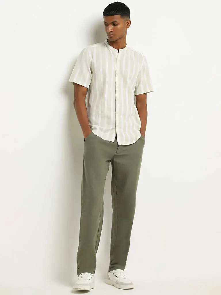 ETA Cream Striped Cotton Resort Fit Shirt