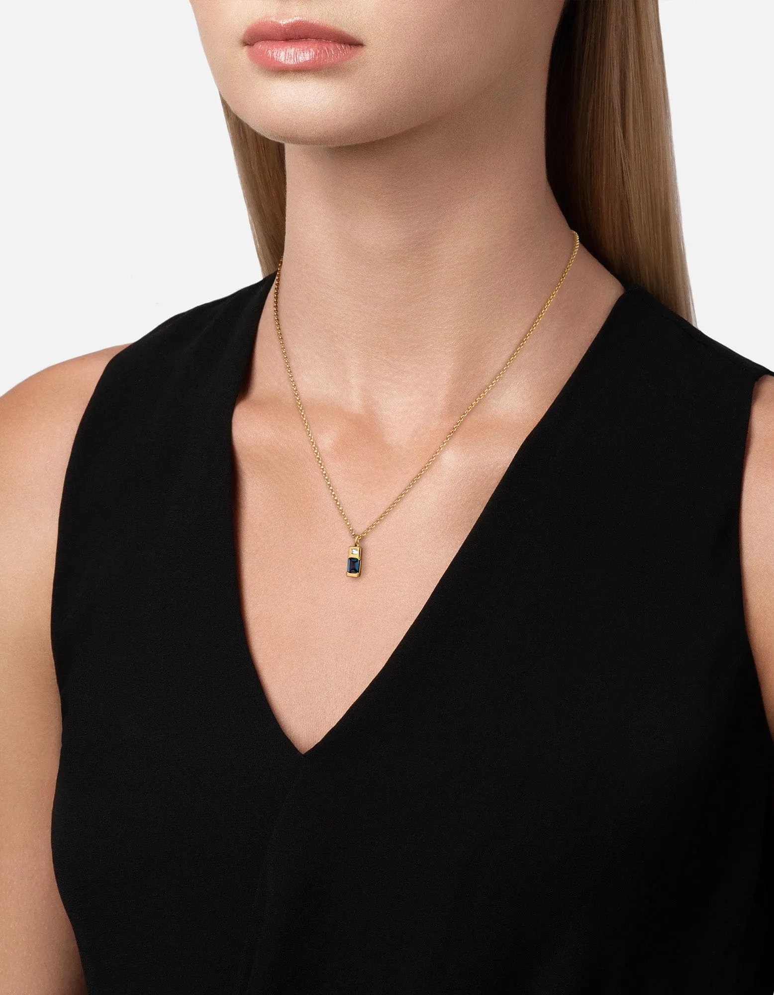 Everett London Blue Topaz Necklace, Gold Vermeil/Baguette Sapphire