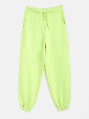 Girls Neon Green Terry Basic Drawstring Joggers