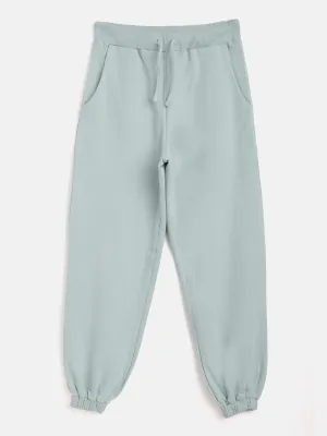 Girls Sea Green Terry Basic Drawstring Joggers