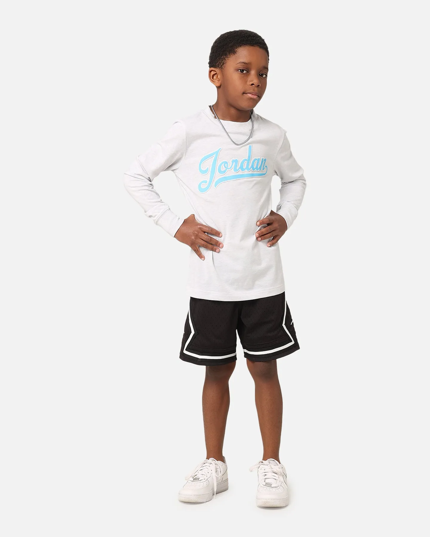 Jordan Kids' Major League Jordan Script Long Sleeve T-Shirt Pure Platinum Heather Grey