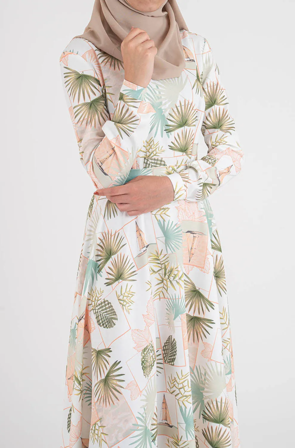 Leaf Print Dress-Hijab Fashion style