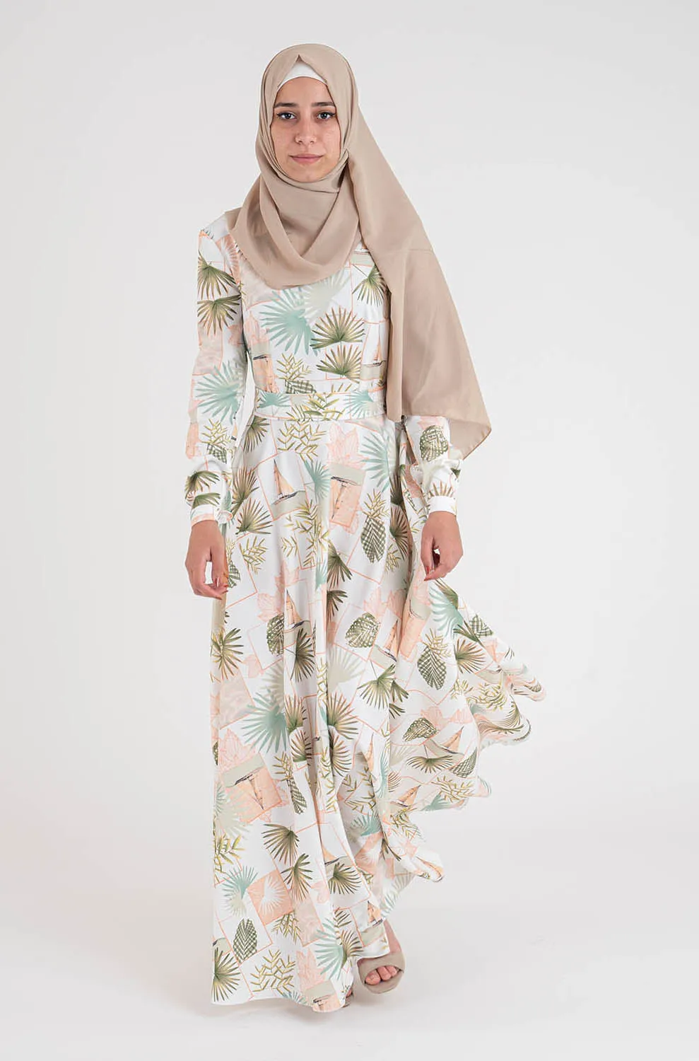 Leaf Print Dress-Hijab Fashion style