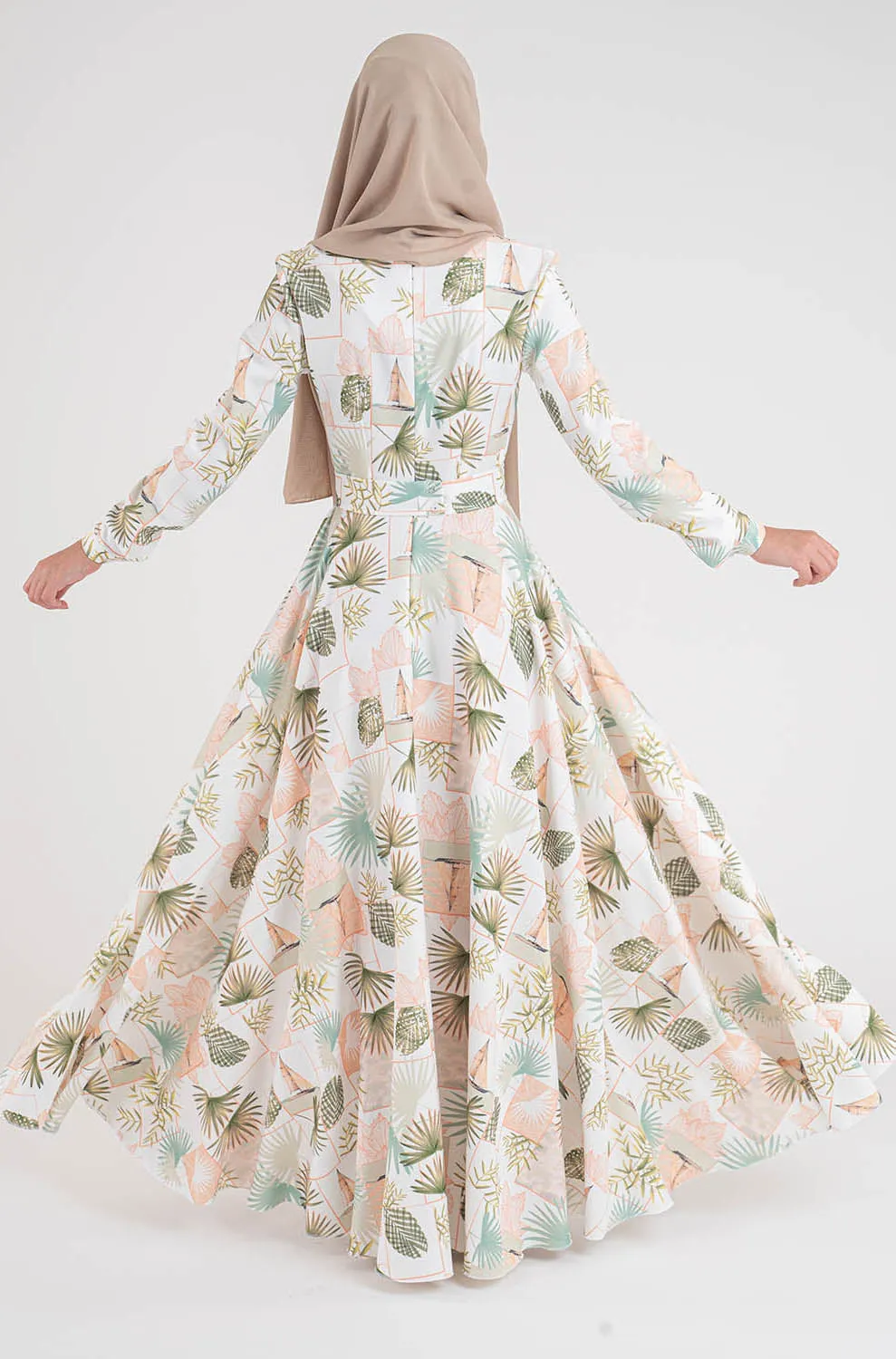 Leaf Print Dress-Hijab Fashion style