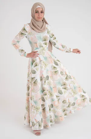 Leaf Print Dress-Hijab Fashion style