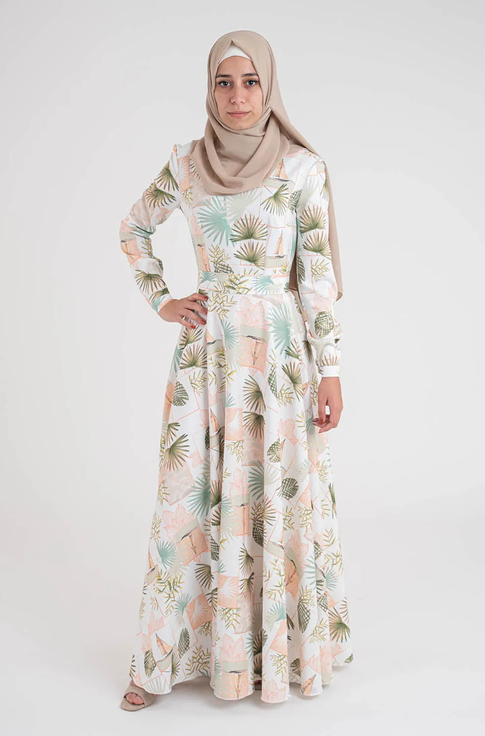 Leaf Print Dress-Hijab Fashion style