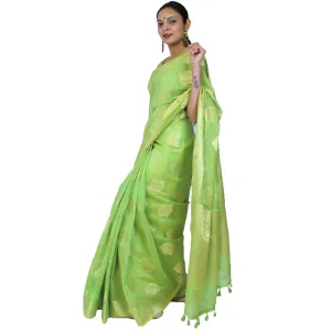 Maharani's Pure Banarasi Silk Saree - Asparagus Green (with Stitched Blouse and Petticoat)