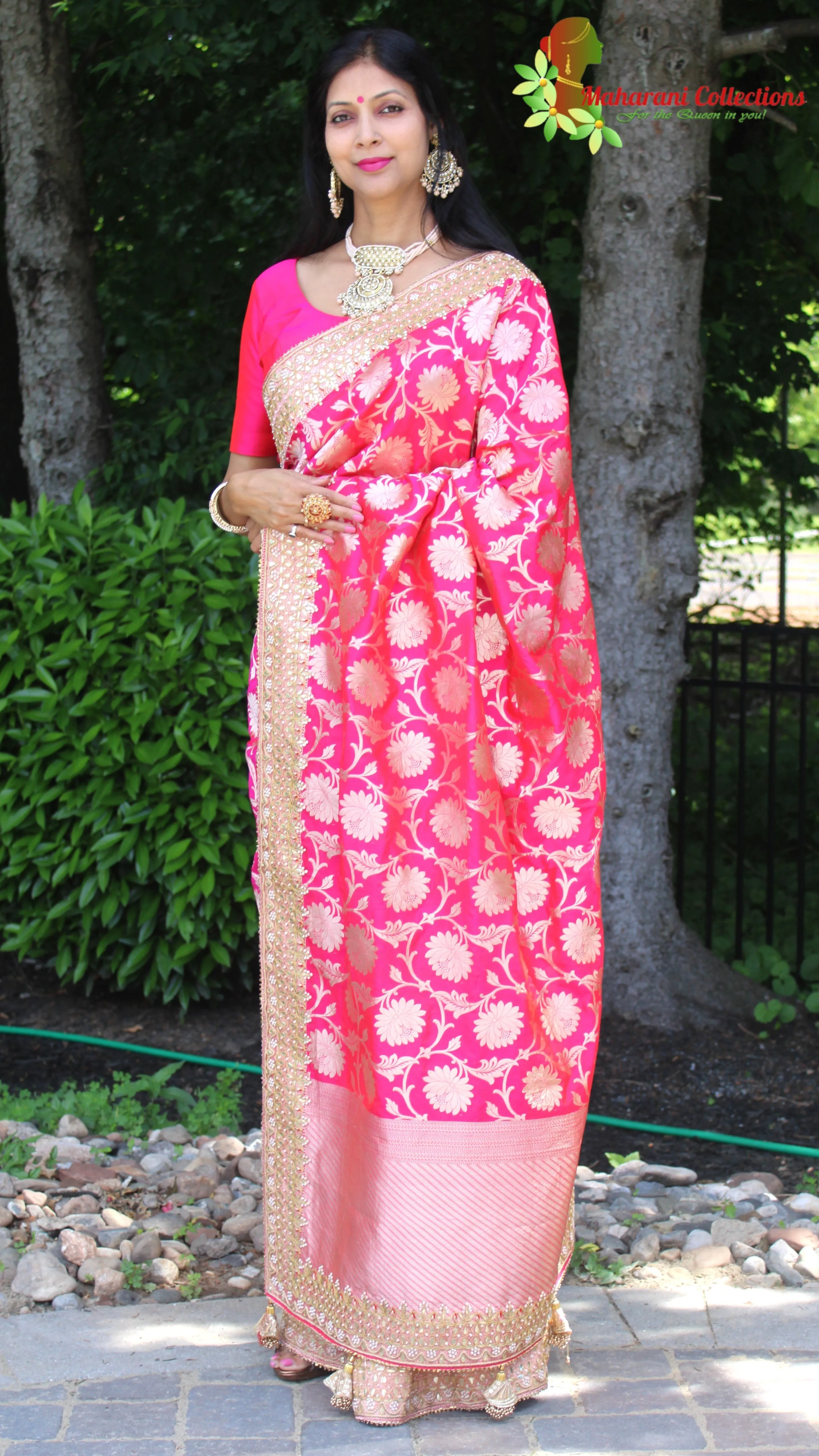 Maharani's Pure Banarasi Silk Saree - Bridal Red (with Stitched Blouse and Petticoat)