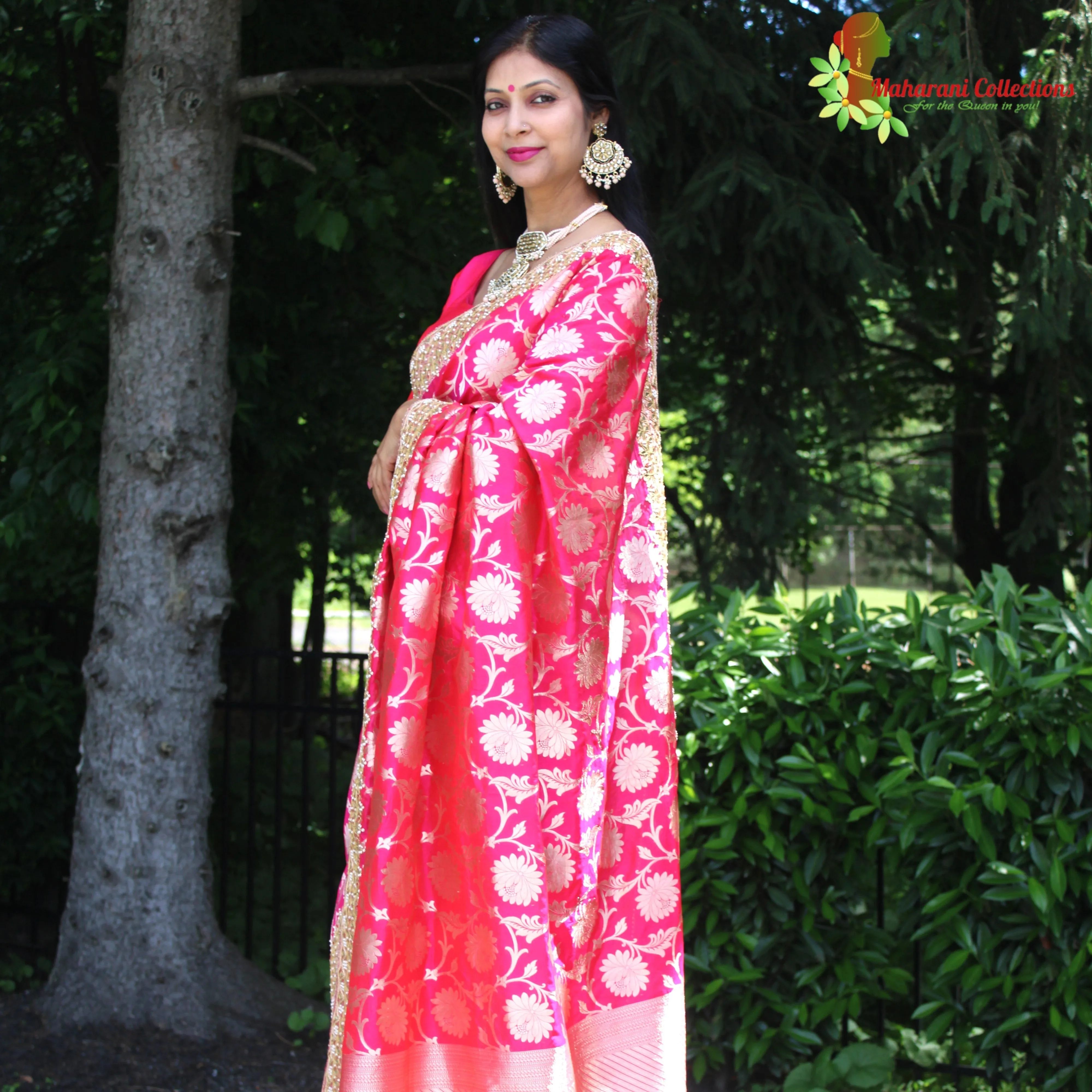 Maharani's Pure Banarasi Silk Saree - Bridal Red (with Stitched Blouse and Petticoat)