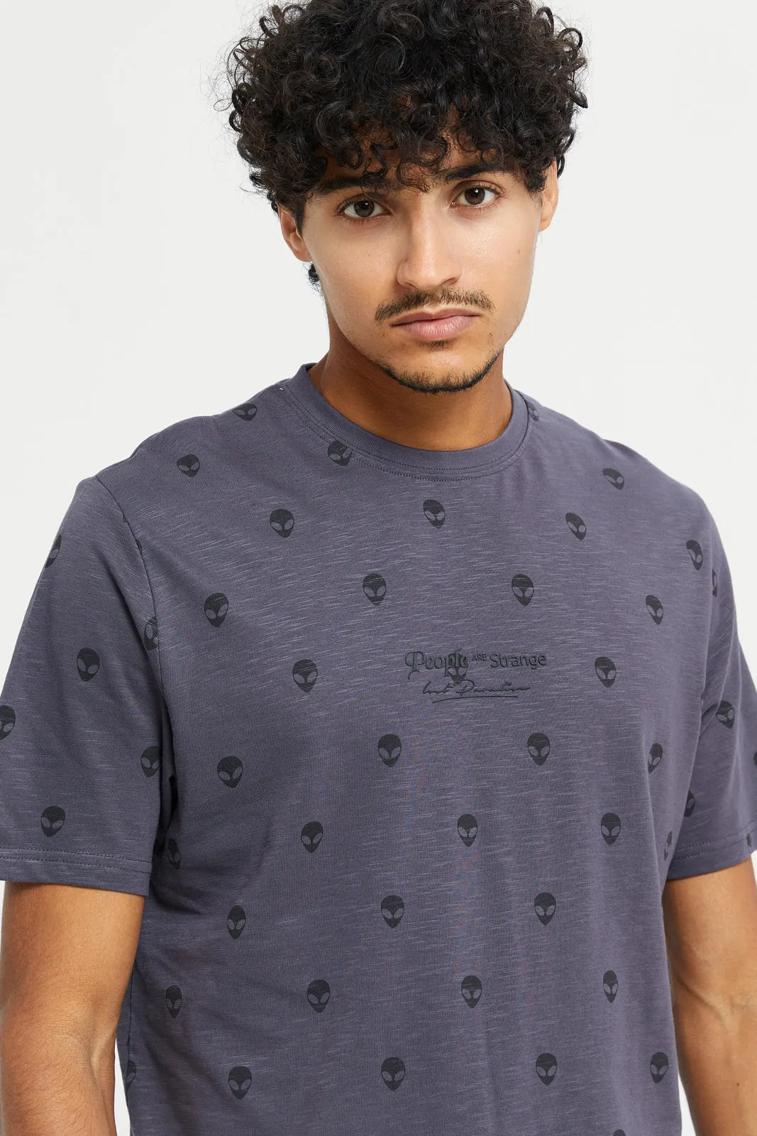 Men Charcoal Printed Short Sleeve T-Shirt