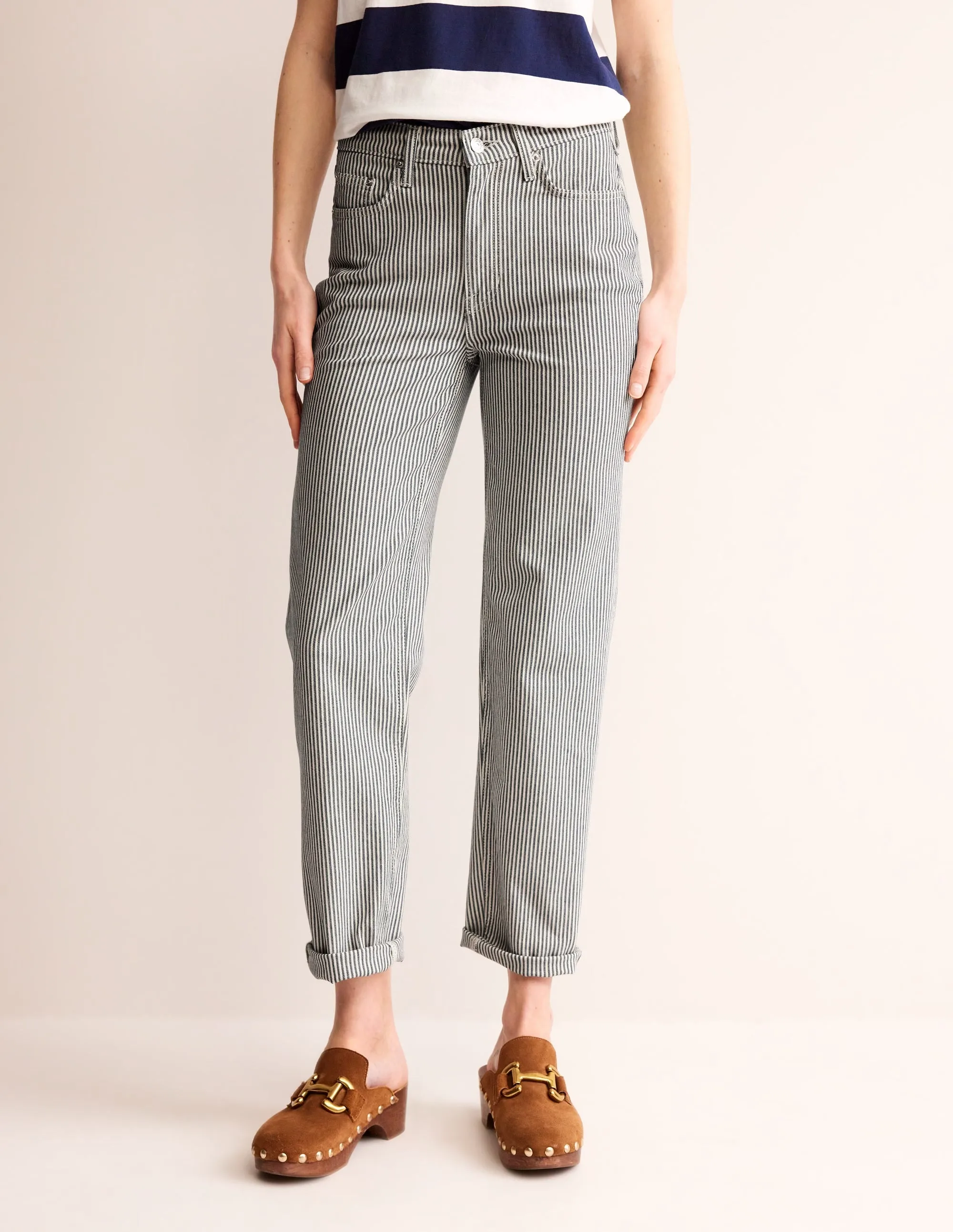 Mid Rise Slim Leg Jeans-Stripe