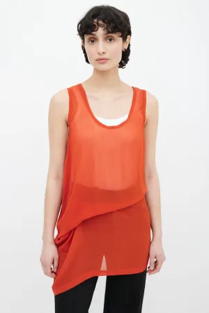 Orange Sheer Asymmetrical Sleeveless Tunic