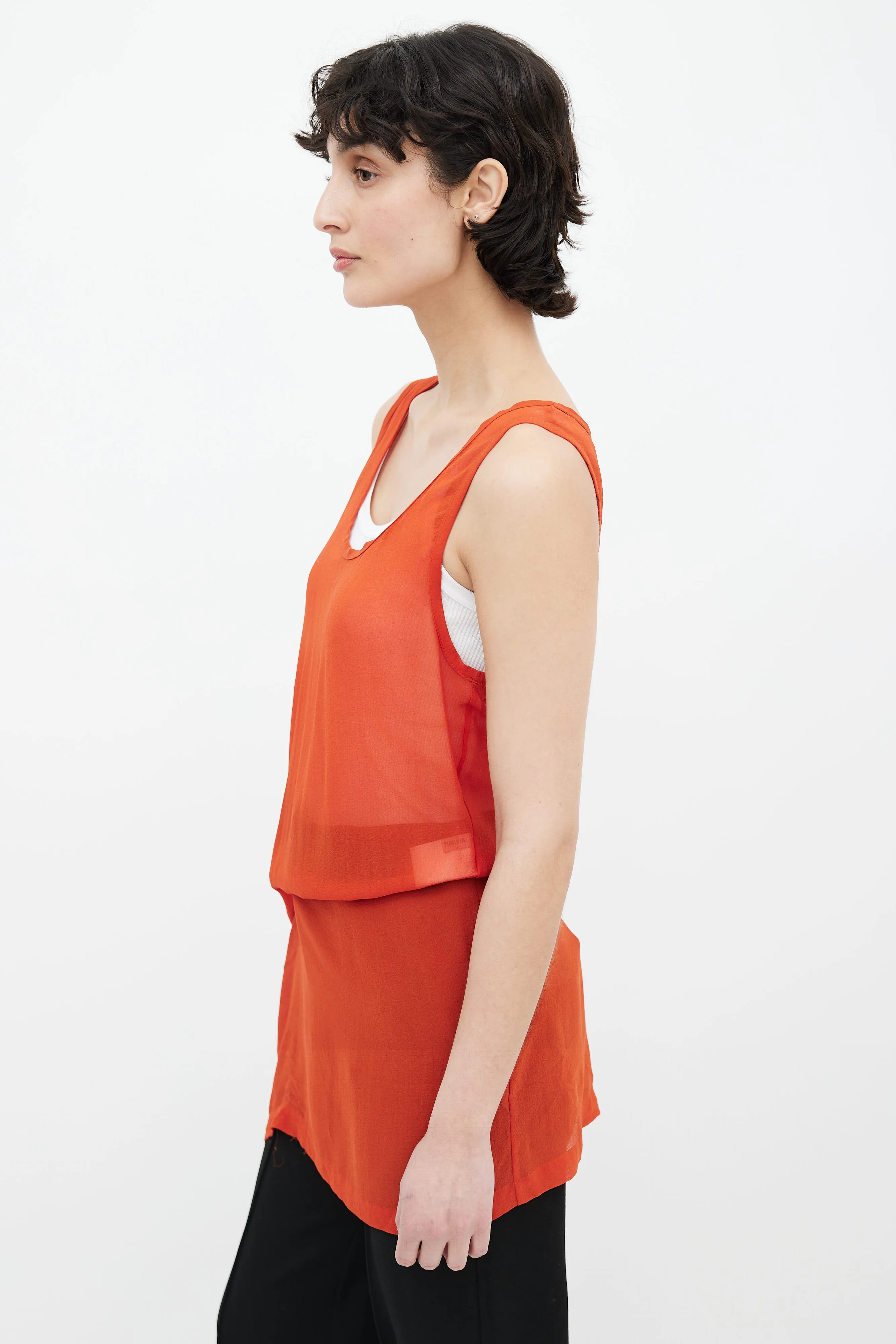 Orange Sheer Asymmetrical Sleeveless Tunic