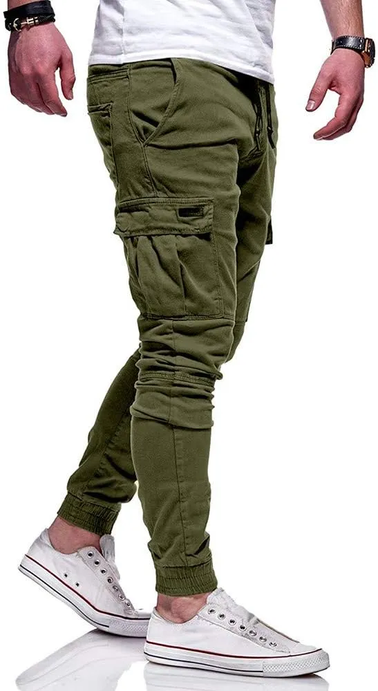QWENTMTNTY Cargo Pants for Men Slim Fit Casual Cotton Skinny Joggers Big and Tall Hiking Athletic Gym Workout Sweatpants