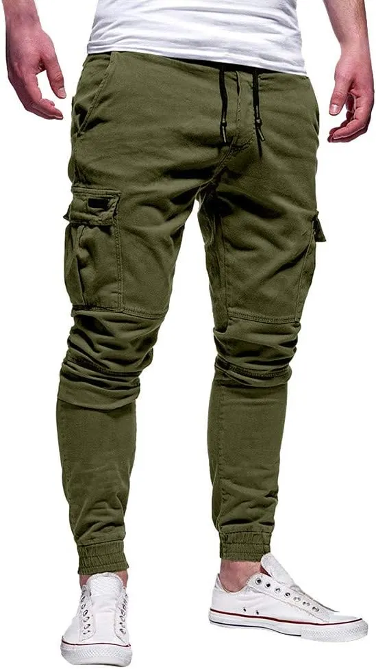 QWENTMTNTY Cargo Pants for Men Slim Fit Casual Cotton Skinny Joggers Big and Tall Hiking Athletic Gym Workout Sweatpants
