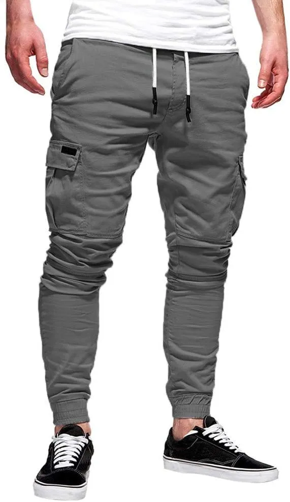 QWENTMTNTY Cargo Pants for Men Slim Fit Casual Cotton Skinny Joggers Big and Tall Hiking Athletic Gym Workout Sweatpants